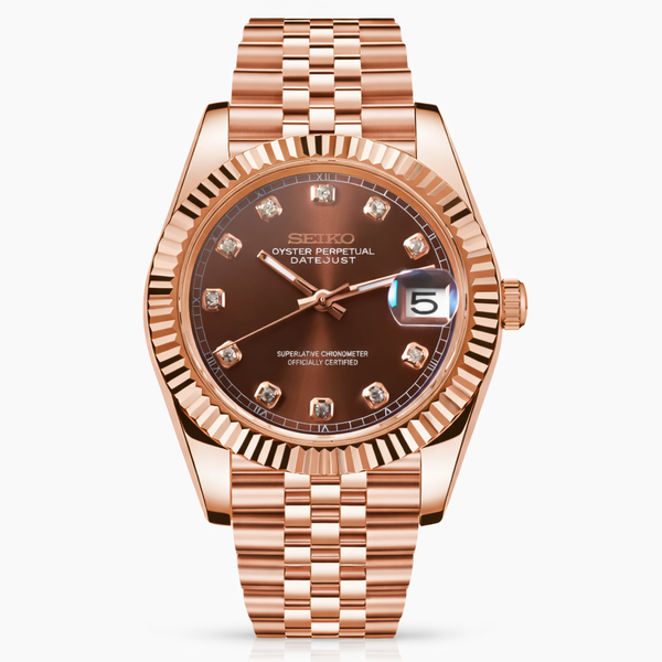 Seiko Mod Datejust Chocolate Diamond Rose Gold