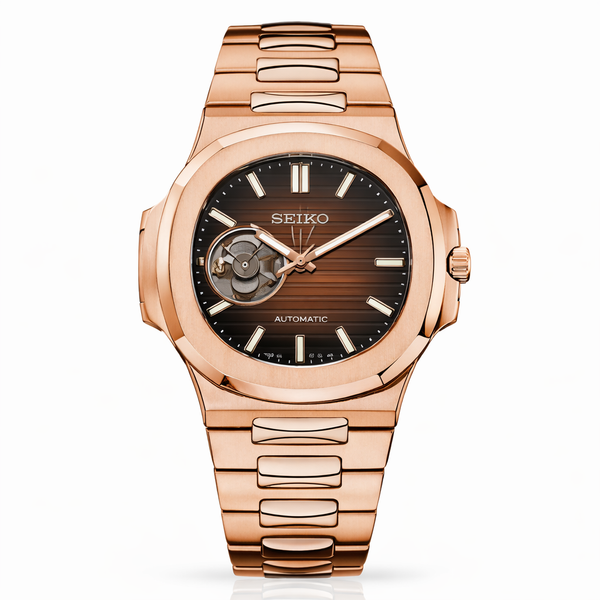 Seiko Mod Nautilus Open Heart Rose gold